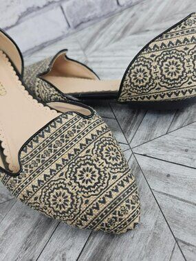 Restricted Pointed Toe Womens 9 Black Beige Patterned Slip-On Flats d'Orsay Shoe